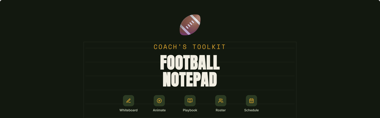 Football Notepad — Coach's Toolkit cover screen